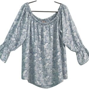 Laurie Felt Los Angeles top 1X boho style on/off shoulder elastic neckline blue